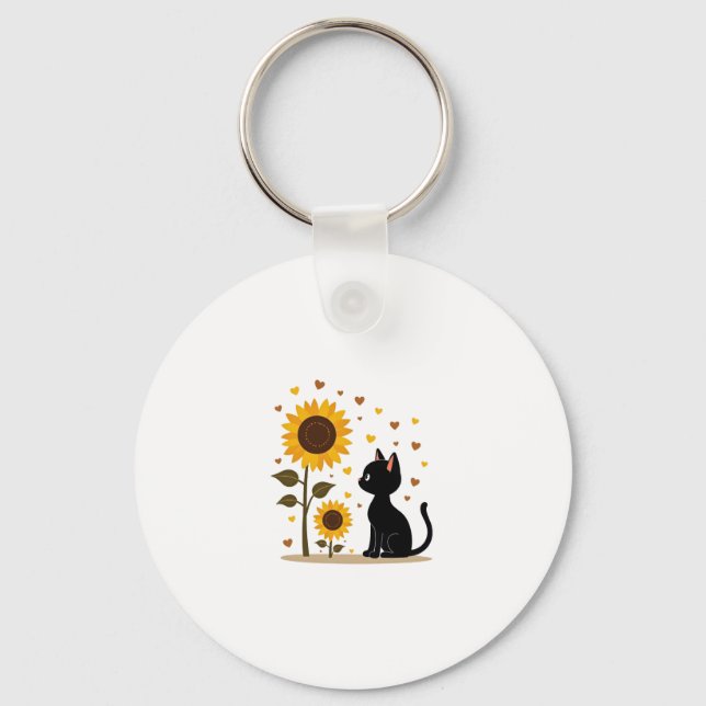 Cat Sunflower Christmas Tree Sun Flower Cat Lover  Key Ring (Front)