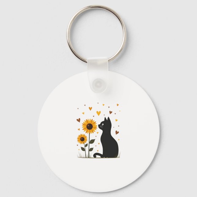Cat Sunflower Christmas Tree Sun Flower Cat Lover  Key Ring (Front)