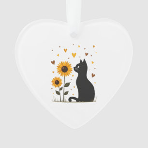 Cat Sunflower Christmas Tree Sun Flower Cat Lover  Ornament