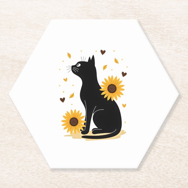 Cat Sunflower Christmas Tree Sun Flower Cat Lover  Paper Coaster (Front)