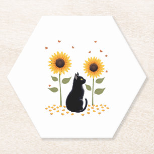 Cat Sunflower Christmas Tree Sun Flower Cat Lover  Paper Coaster