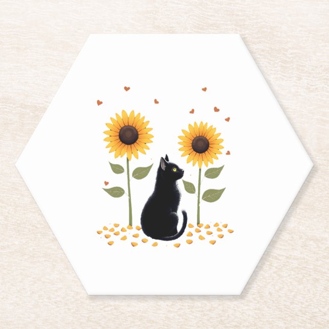 Cat Sunflower Christmas Tree Sun Flower Cat Lover  Paper Coaster (Front)