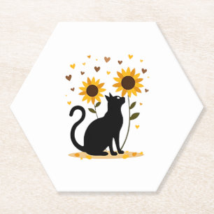 Cat Sunflower Christmas Tree Sun Flower Cat Lover  Paper Coaster