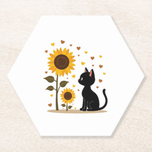 Cat Sunflower Christmas Tree Sun Flower Cat Lover  Paper Coaster