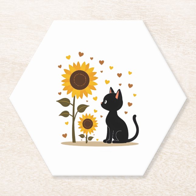 Cat Sunflower Christmas Tree Sun Flower Cat Lover  Paper Coaster (Front)