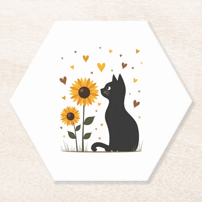Cat Sunflower Christmas Tree Sun Flower Cat Lover  Paper Coaster (Front)