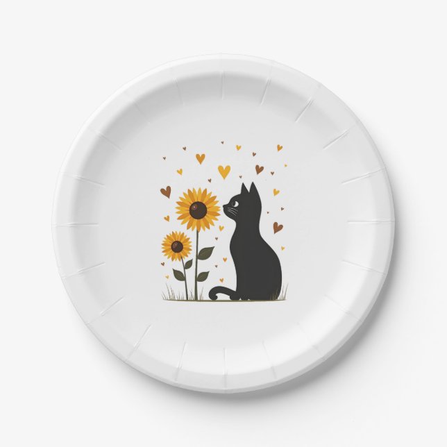 Cat Sunflower Christmas Tree Sun Flower Cat Lover  Paper Plate (Front)