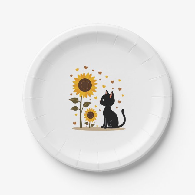 Cat Sunflower Christmas Tree Sun Flower Cat Lover  Paper Plate (Front)