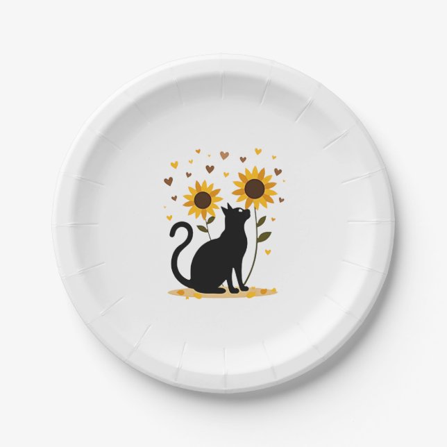Cat Sunflower Christmas Tree Sun Flower Cat Lover  Paper Plate (Front)