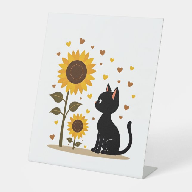 Cat Sunflower Christmas Tree Sun Flower Cat Lover  Pedestal Sign (Front)