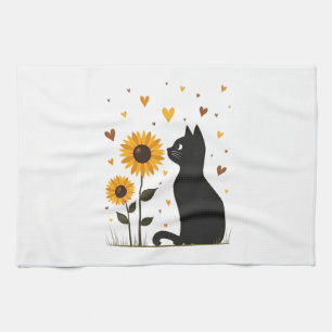 Cat Sunflower Christmas Tree Sun Flower Cat Lover Tea Towel