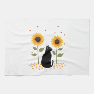 Cat Sunflower Christmas Tree Sun Flower Cat Lover Tea Towel