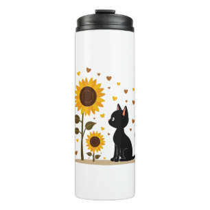 Cat Sunflower Christmas Tree Sun Flower Cat Lover Thermal Tumbler