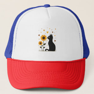 Cat Sunflower Christmas Tree Sun Flower Cat Lover  Trucker Hat