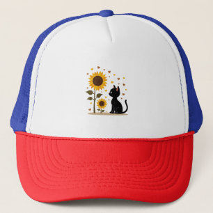 Cat Sunflower Christmas Tree Sun Flower Cat Lover  Trucker Hat