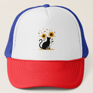 Cat Sunflower Christmas Tree Sun Flower Cat Lover  Trucker Hat