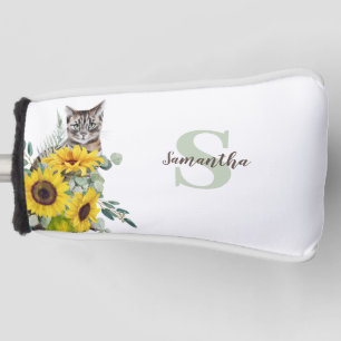 Cat Sunflower Monogram Name Golf Head Cover