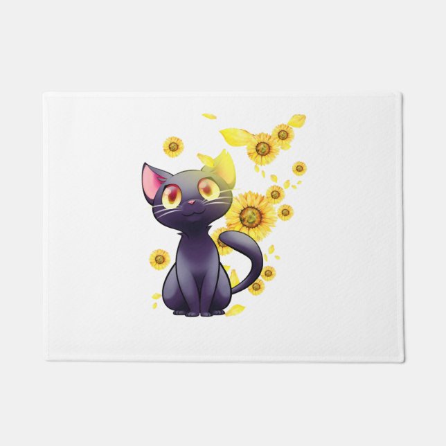 Cat Sunflower Shirt Doormat (Front)