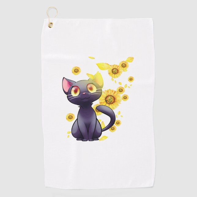 Cat Sunflower Shirt Golf Towel (Front)