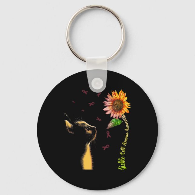 Cat Sunflower Sickle Cell Anaemia Awareness  Key Ring (Front)