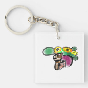 Cat sunflowers fun key ring