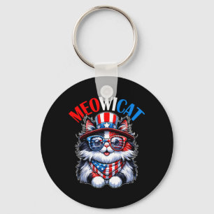 Cat Sunglass USA Flag Cat Lovers Meowicat 4th of Key Ring