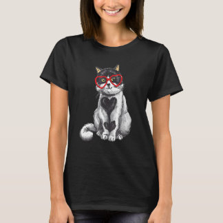 Cat Sunglasses Heart   Cute Kitten Cat Valentine W T-Shirt