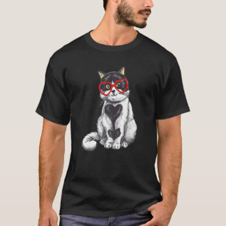 Cat Sunglasses Heart  Cute Kitten Cat Valentine Wo T-Shirt