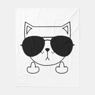 Cat Sunglasses Middle Finger Fleece Blanket