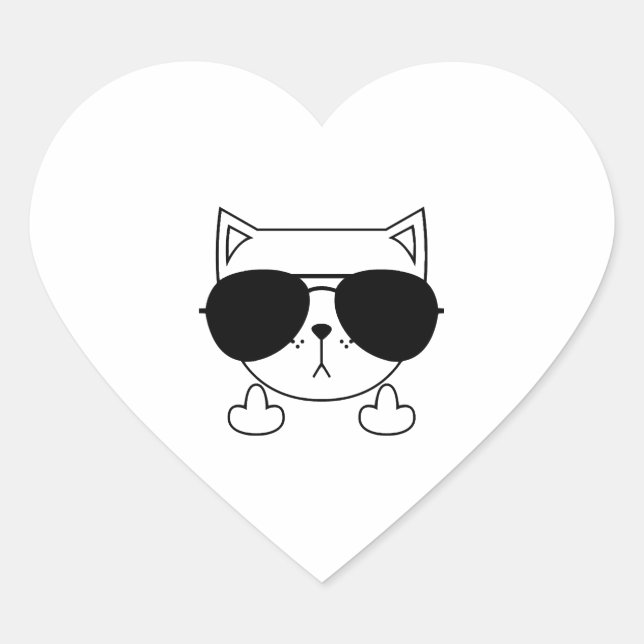 Cat Sunglasses Middle Finger Heart Sticker (Front)