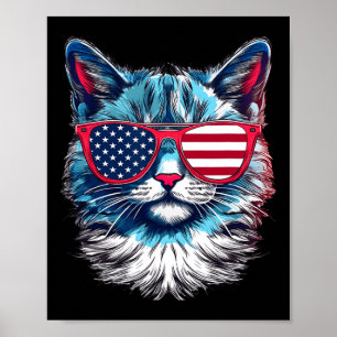 Cat Sungles Usa Flag 4th Of July Cat Graphic  Poster