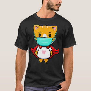 Cat Superhero Wearing Face Mask Orange Cat Whisker T-Shirt
