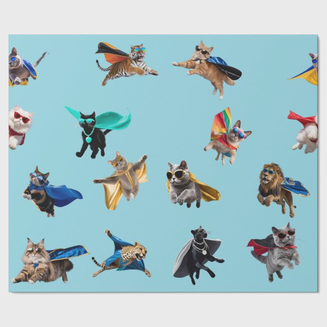 Cat Superheroes Wrapping Paper (Seam)