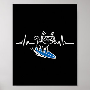 Cat Surfing Funny Surfer Surfboard Surf Poster