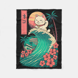 Cat Surfing Japanese _1 Fleece Blanket