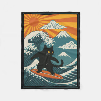 Cat Surfing Japanese _2 Fleece Blanket
