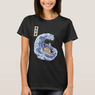 Cat Surfing Japanese Waves Japan Aesthetic Grid Gi T-Shirt