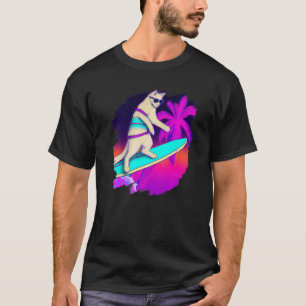 Cat Surfing Surfer Riding Wave Ocean Artistic Cool T-Shirt
