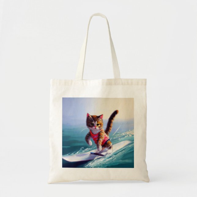 Cat Surfing Tote Bag (Front)
