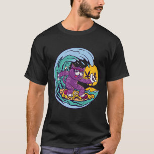 Cat Surfing Waves Ocean Island and Sun T-Shirt