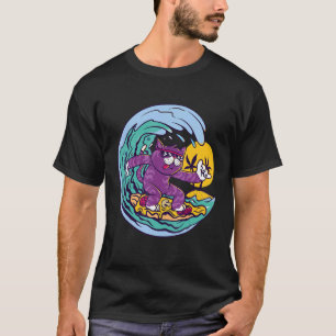 Cat Surfing Waves Ocean Island and Sun T-Shirt