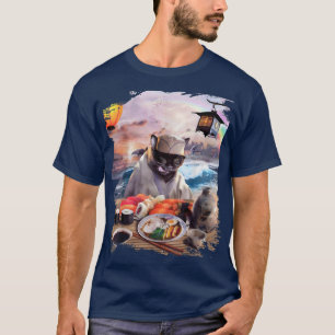 Cat Sushi Ramen Chef Wearing Sunglasses, Beach Rai T-Shirt