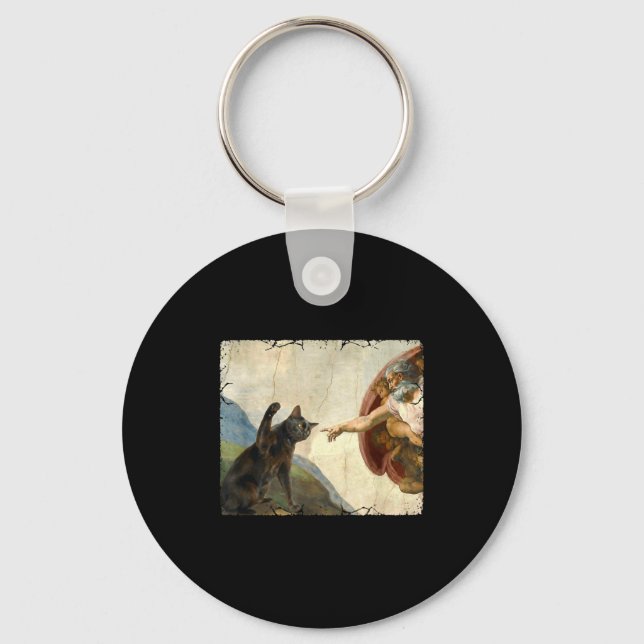Cat swatting god's hand funny cat meme  key ring (Front)