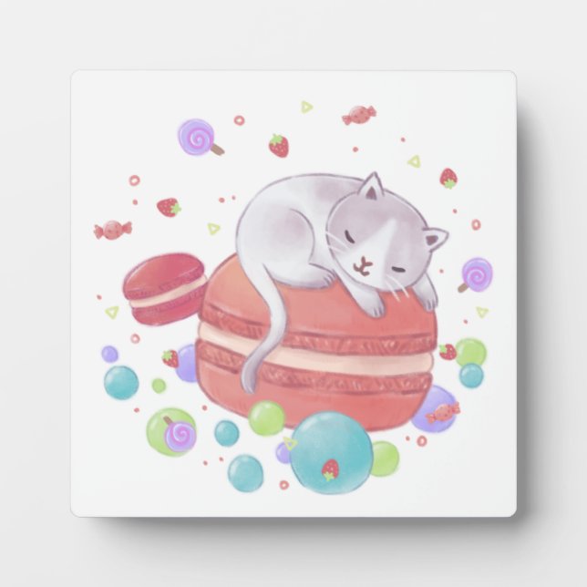 Cat & Sweets Illustration Plaque (Front)