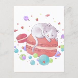 Cat & Sweets Illustration Postcard