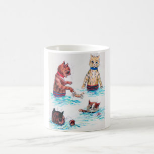Cat Swimming at The Beach., Louis Wain Coffee Mug
