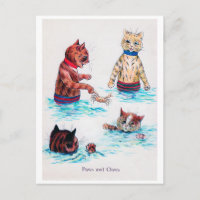 Cat Swimming at The Beach., Louis Wain