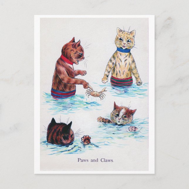 Cat Swimming at The Beach., Louis Wain Postcard (Front)