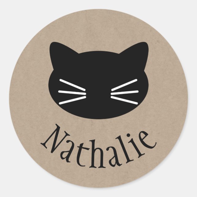 Cat symbol on brown paper name sticker (Front)