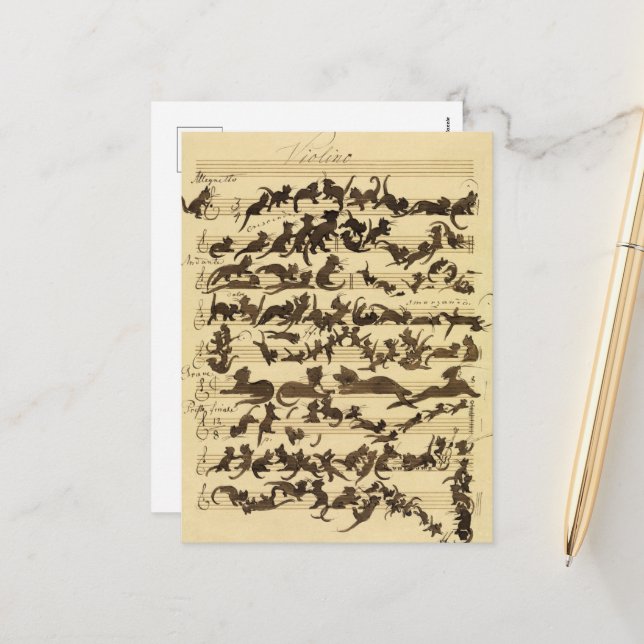 Cat Symphony by Moritz von Schwind Holiday Postcard (Front/Back In Situ)